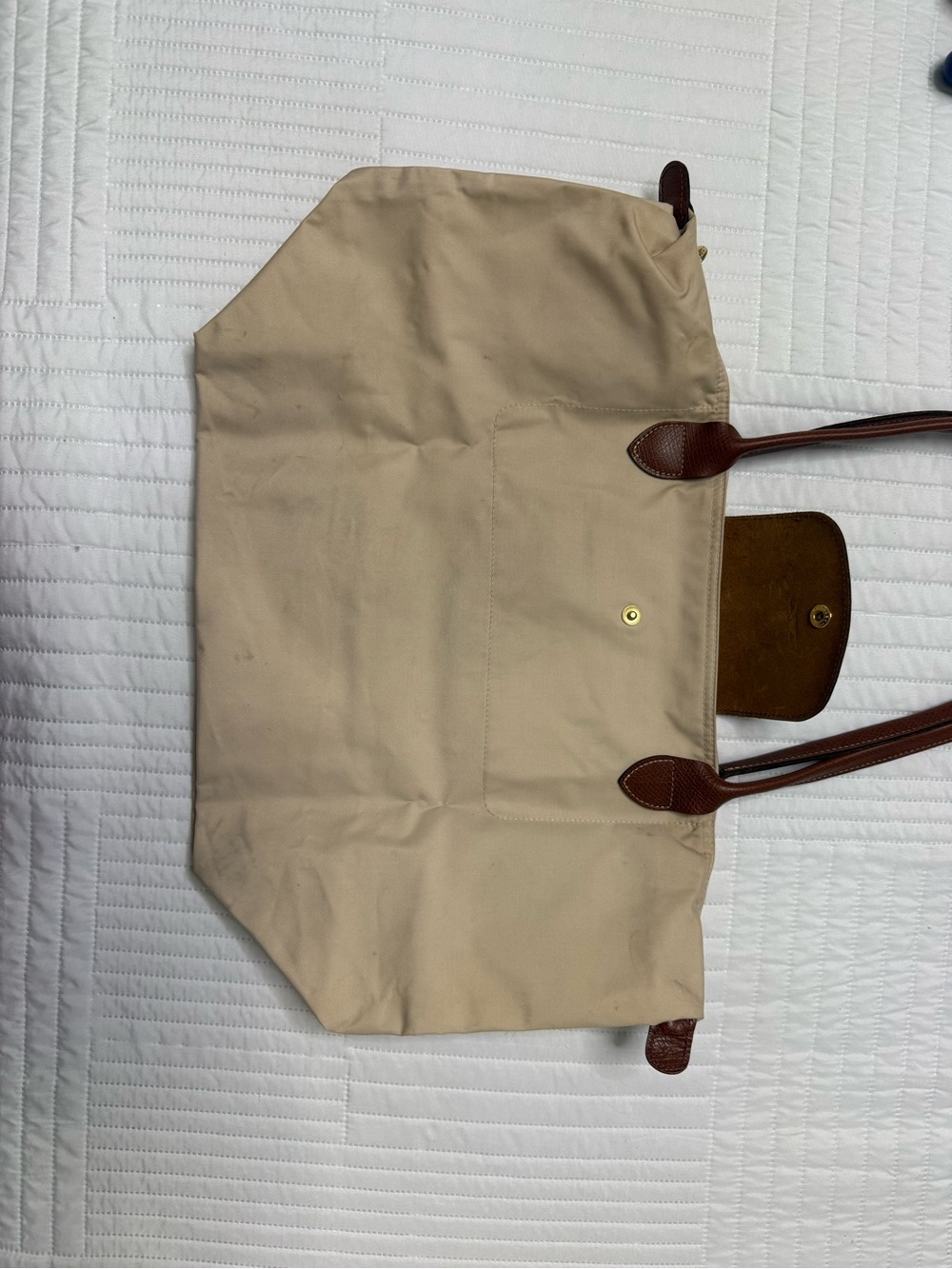 Longchamp Beige Nylon Travel Tote with Brown Leather Trim - Picture 2 of 7